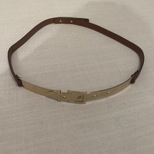 Tan with Gold W Waist Plate Belt